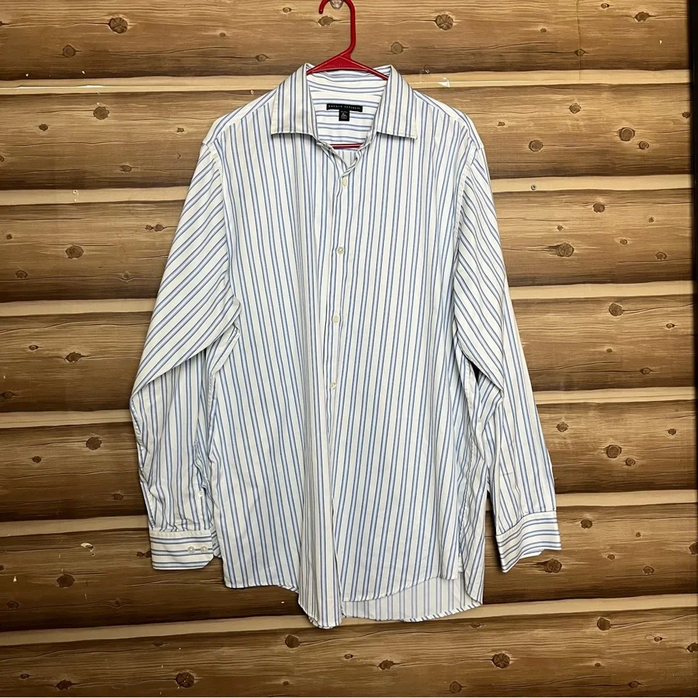 5/$25 Banana republic long sleeve bottoms down blue white striped shirt‎ size XL